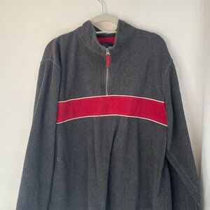 Sonoma Gray and Red Zip Up Sweater with Sporty Stripe